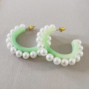 Anthropologie Mint Green Pearl Hoop Earrings
